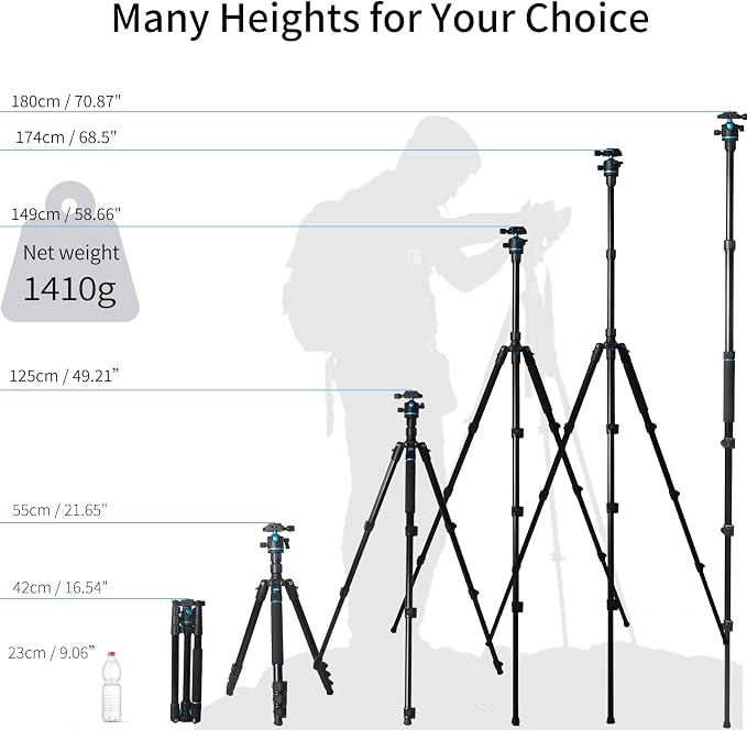 Camera Tripod, Adjustable Height from 17" to 68" Professional Stand - Image 3