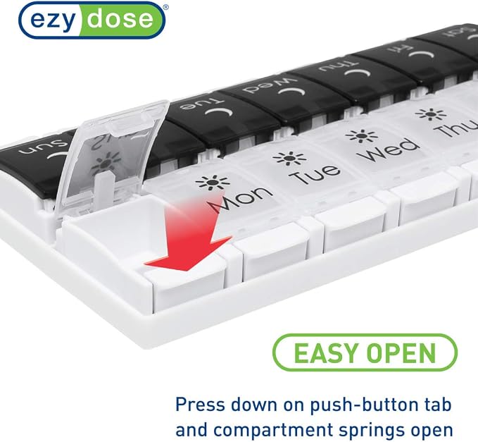 EZY DOSE Push Button Pill Case, Medicine Planner, Vitamin Organizer, 2 Times a - Image 4
