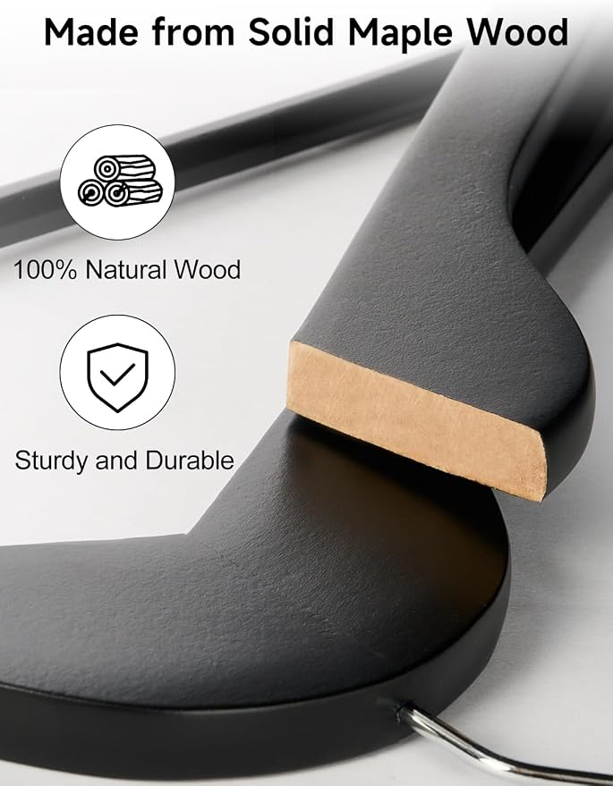 StorageWorks Black Wooden Hangers, 30 Pack Wood Hanger - Image 6