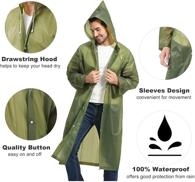 Opret 2 Pack Raincoats for Adults Reusable, EVA Rain Ponchos Lightweight Rain - Image 3