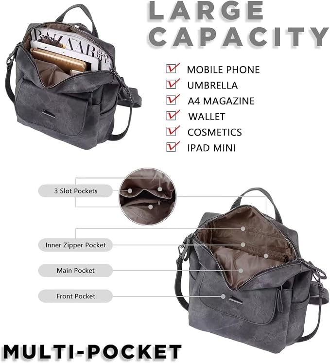 PU Leather Backpack Purse for Women Fashion Multipurpose Design Handbag Ladies - Image 6