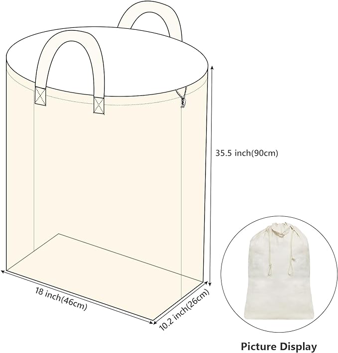 2 Pcs Canvas Laundry Bags with Carrying Handles & Drawstring Closure, - Image 2