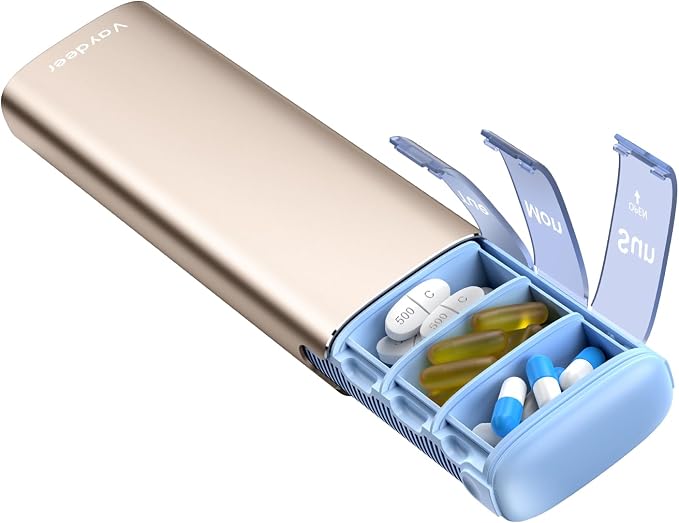 Vaydeer Metal Travel Pill Organizer, 7 Day Weekly Pill Box, Large Capacity by Vaydeer
