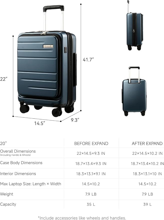 LUGGEX Carry On Luggage 22x14x9 Airline Approved, Expandable Polycarbonate - Image 9