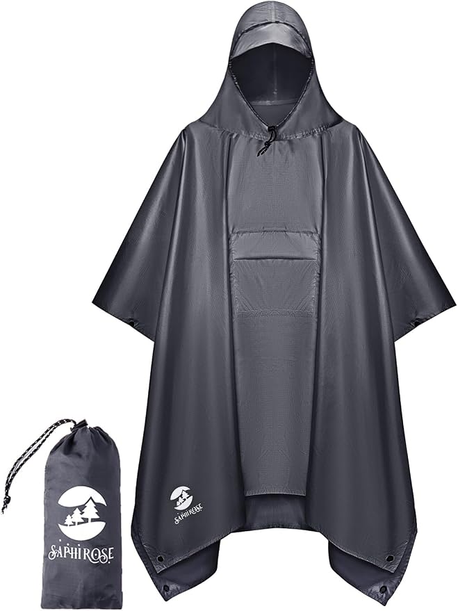 SaphiRose Extra Thick Hooded Rain Poncho Double Layer Waterproof Raincoat Jacket by SaphiRose