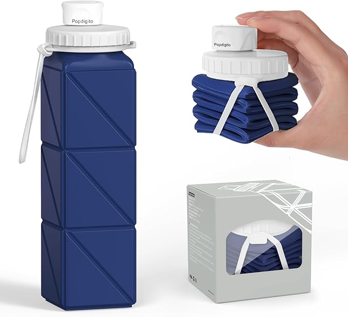 Collapsible Water Bottles 20.6oz Silicone Foldable Leakproof BPA Free Reusable by POPDIGITO