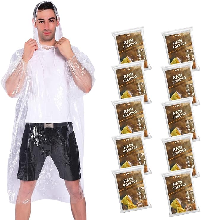 Rain Ponchos, with Drawstring Hood （10 Pack） Emergency Disposable Rain Ponchos - Image 7