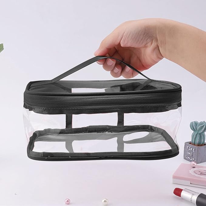 Black Transparent Cosmetic Bag Waterproof Handbag Portable Travel Work Make Up - Image 4