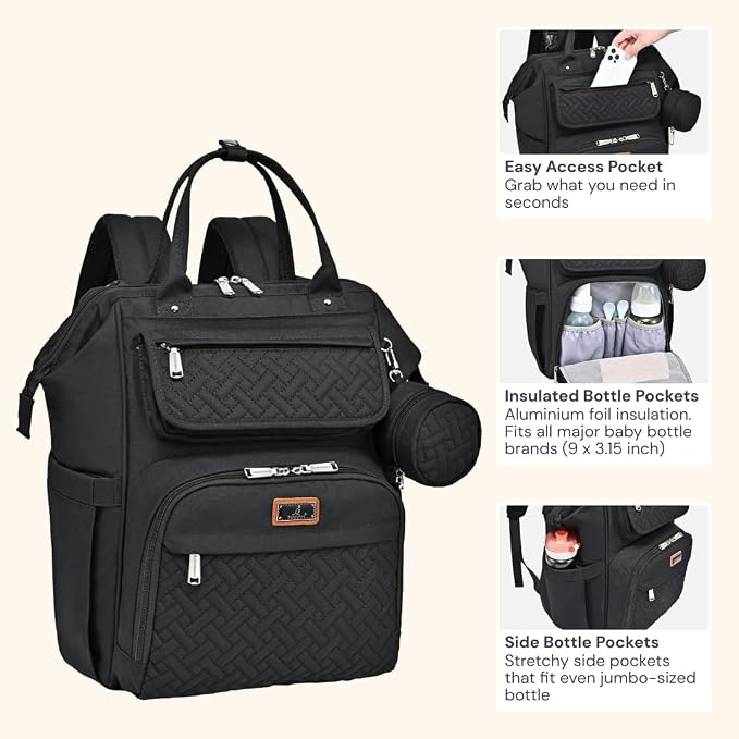 BabbleRoo Diaper Bag Backpack, Stroller Straps & Pacifier Case, Unisex Stylish - Image 4