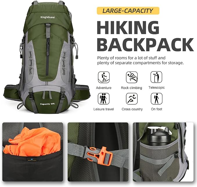 King'sGuard 60L Hiking Backpack Large Waterproof Camping Backpack - Image 4