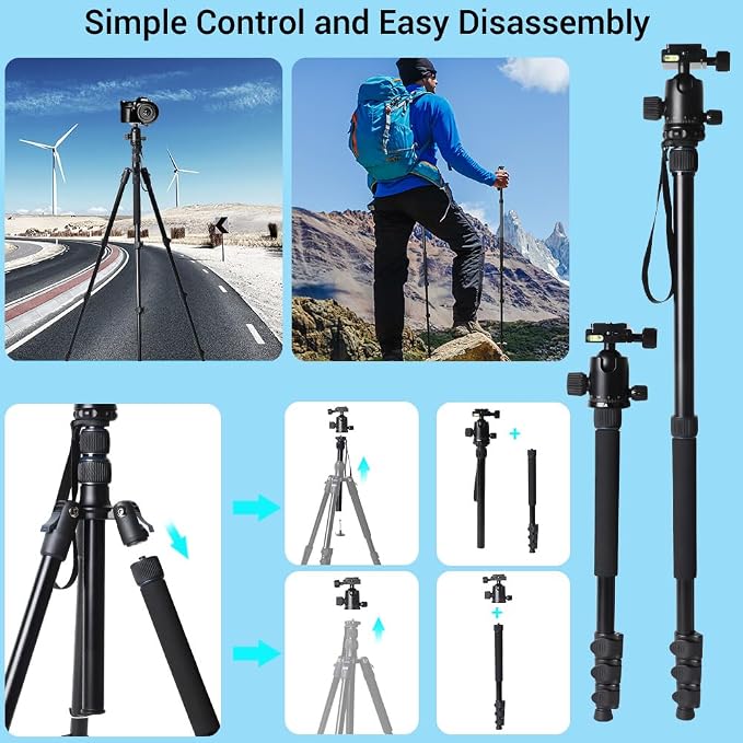 71" Camera Lightweight Foldable Aluminum Tripod & Monopod - Image 7