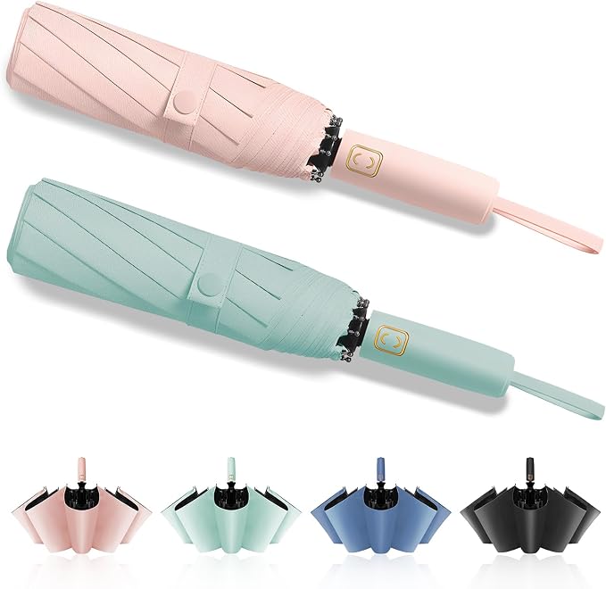 2-Pack Windproof, Waterproof, UV-Blocking Portable Travel Umbrella, Compact Sun by Fogkey