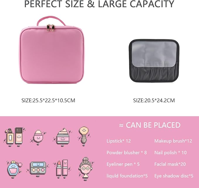 Makeup Bag with Led Mirror, Travel Makeup Organizer with 3 Color Setting & 10X - Image 2