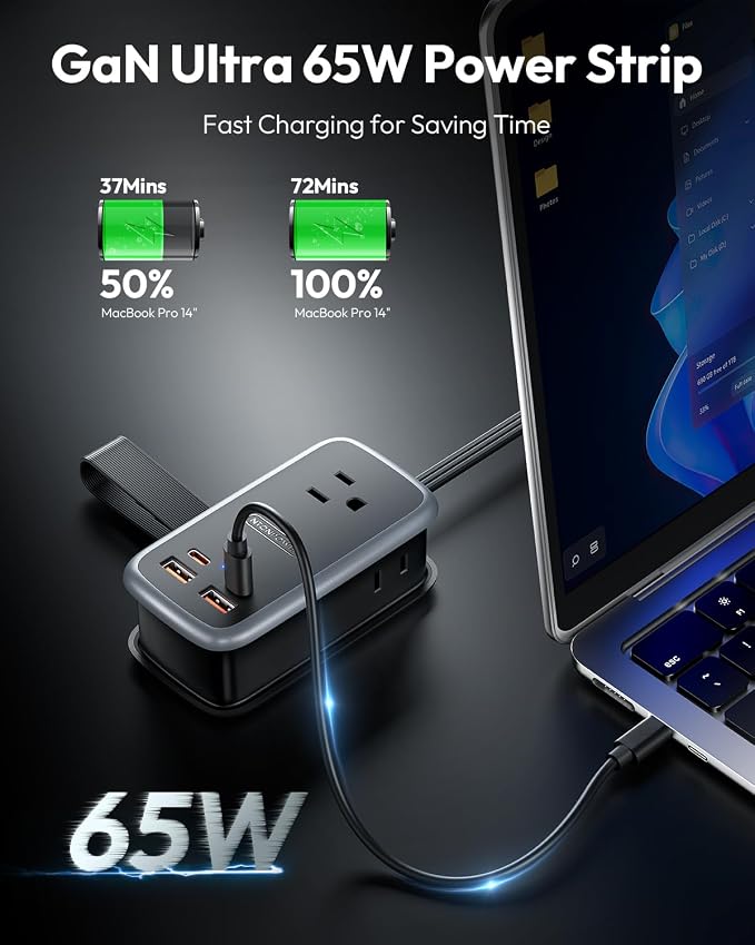 NTONPOWER GAN Ultra 65W USB Fast Charging Station, 7 in 1 Travel Power Strip - Image 2