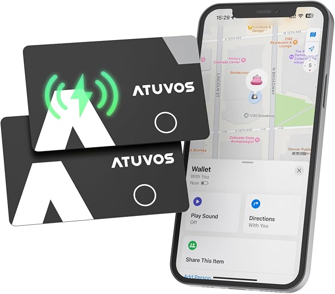 ATUVOS Rechargeable Wallet Tracker Card, Ultra Slim 1.6mm Wallet Card Tracker by ATUVOS