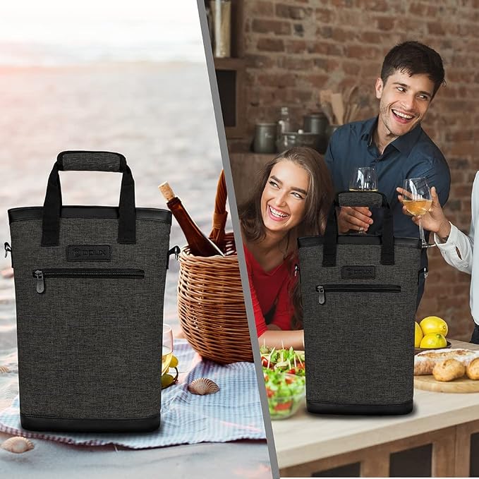 opux Two Bottle Wine Bag Carrier Tote, Insulated Leakproof 2 Bottle Wine Cooler - Image 8