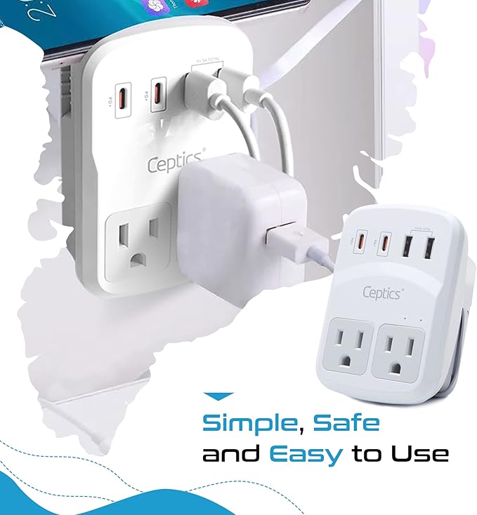 Ceptics World Travel Adapter Kit 2 USB-A, USB-C US Outlets, 20W/QC 18W Power - Image 6
