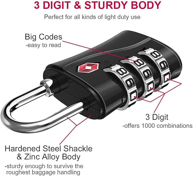 ZHEGE TSA Approved Locks, Luggage Locks, 3 Dial TSA Lock - Image 3