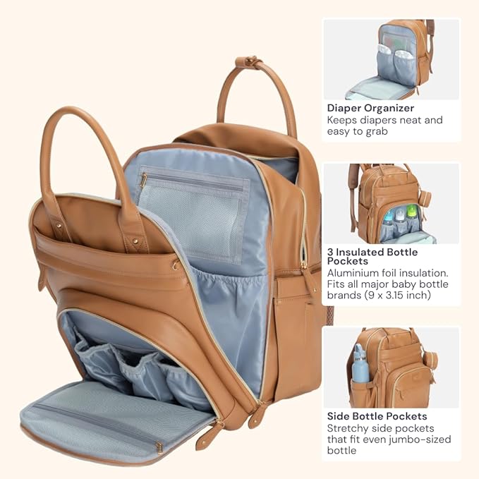 BabbleRoo Leather Diaper Bag Backpack - Image 5
