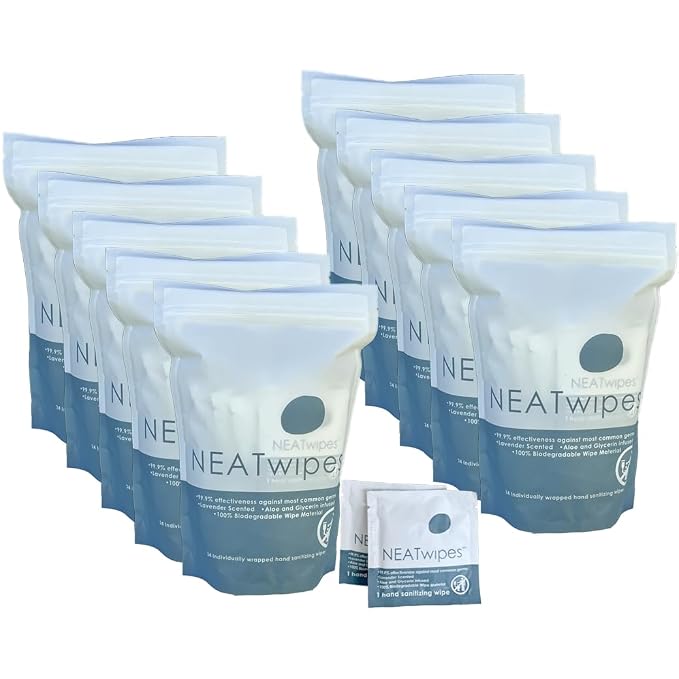 NEATwipes Hand Sanitizing Wipes | Travel Essentials | Disposable Wet Wipe & by NEATGOODS