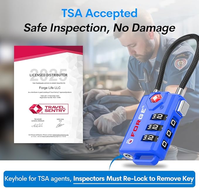 Bright Colors, TSA Approved Cable Luggage Locks 2 Pack Blue, Re-settable - Image 2
