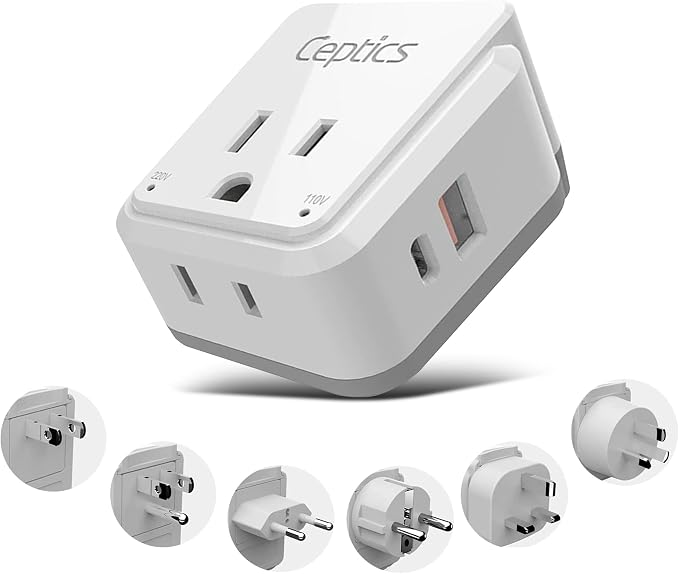 Ceptics World Power Plug Adapter Set, Dual USB & USB-C 3.1A, 20W by Ceptics