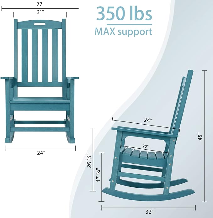 Psilvam Oversized Outdoor Rocking Chair Set of 2, Porch Rocker - Image 3