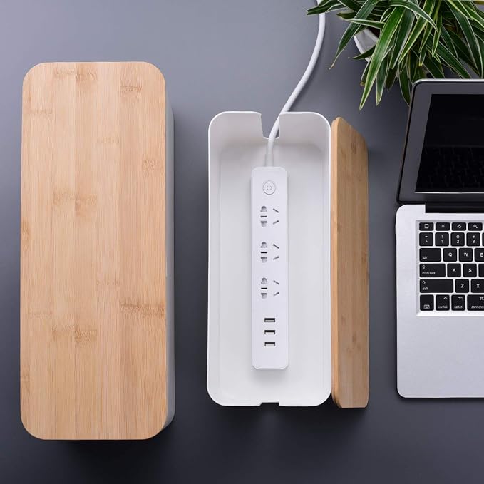2 Pack Large Cable Management Box – Wooden Style Cord Organizer and Cover - Image 7