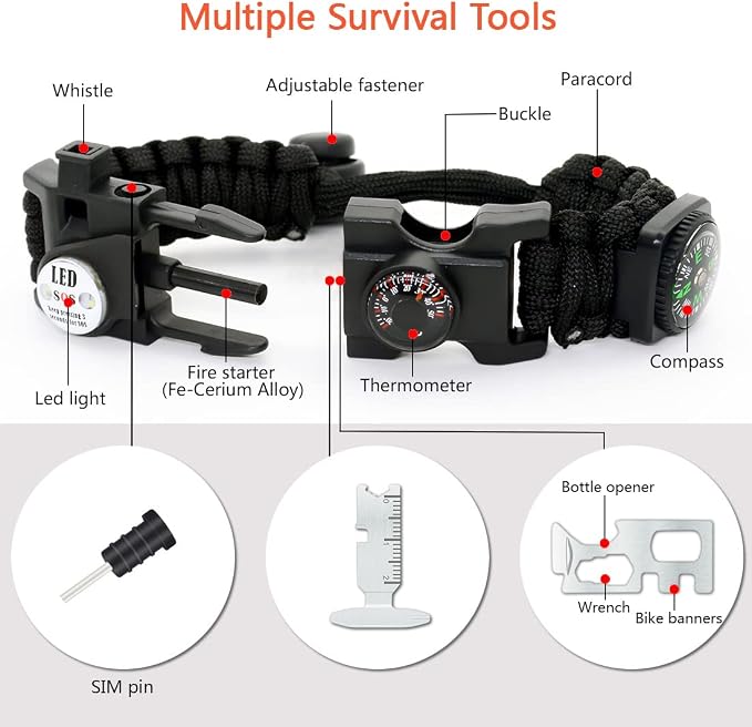 20 in 1 Survival Paracord Bracelet Adjustable Gear Kit - Image 2