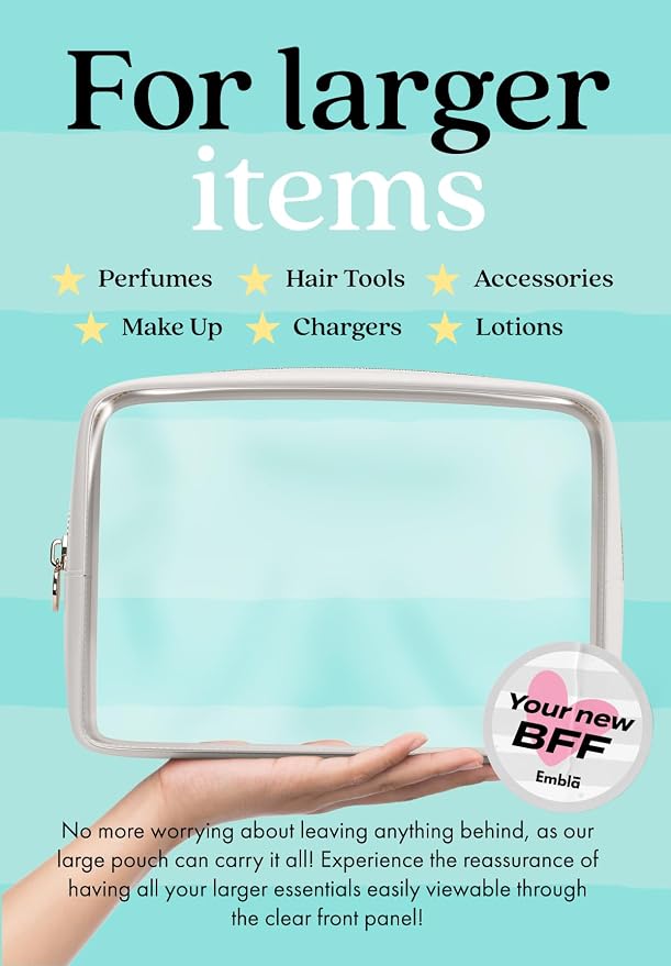 Clear Makeup Bag Zipper Pouch, Transparent Cosmetic Case Organizer, TSA - Image 3