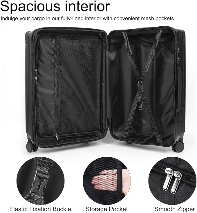 3-Piece Expandable Luggage Set Suitcase in Classic Black -Double Wheel - Image 3