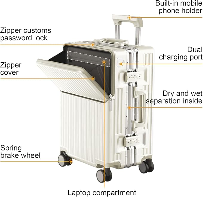 Zipperless Luggage, Polycarbonate Aluminum Hard Shell, Expandable Carry-On - Image 3