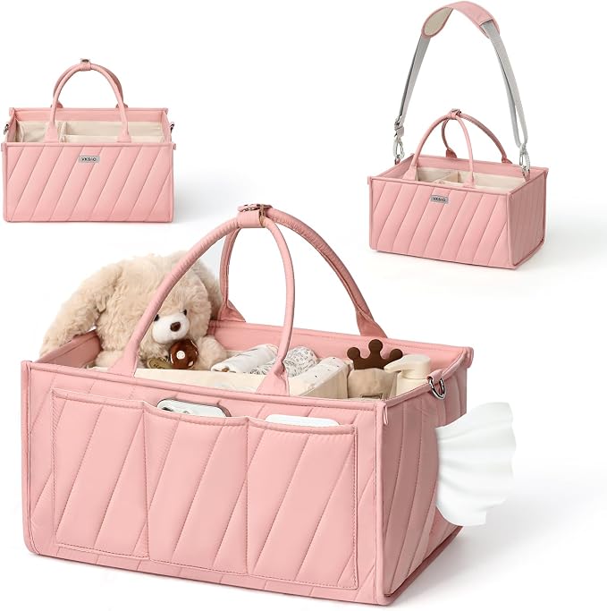 Diaper Caddy Organizer for Baby Essentials – Soft Blush Pink Storage Basket by Unknown