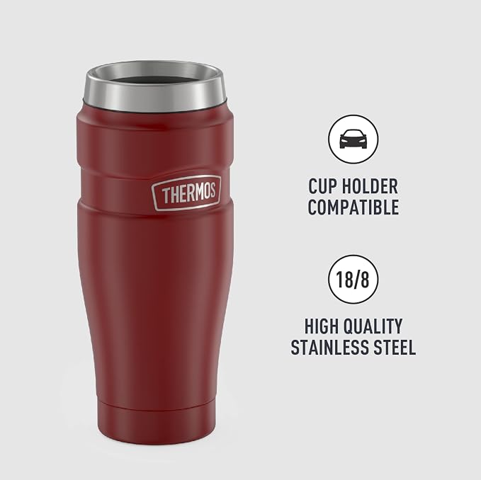 THERMOS Stainless King Vacuum-Insulated Travel Tumbler, 16 Ounce, Rustic Red - Image 4