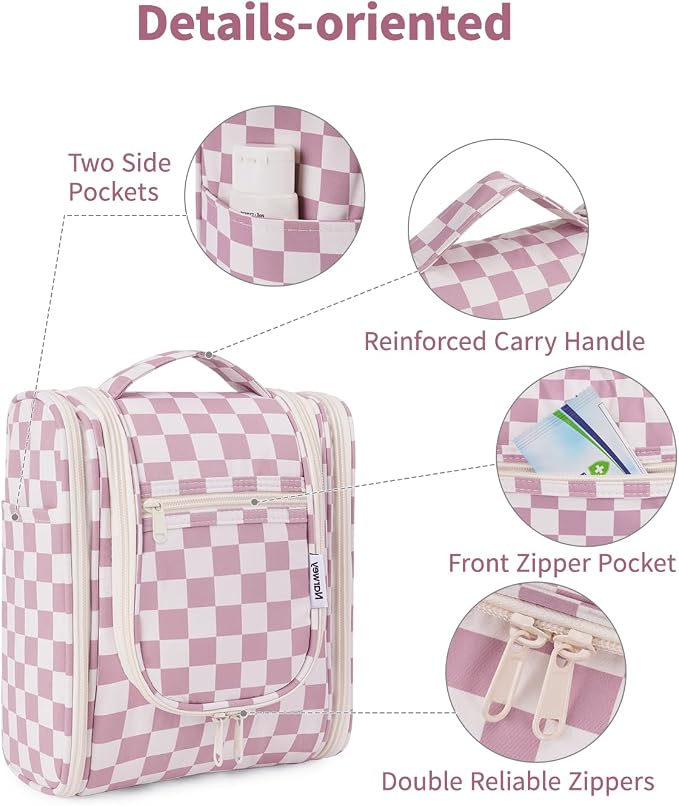 Narwey Small Checkered Hanging Travel Toiletry Bag - Image 7