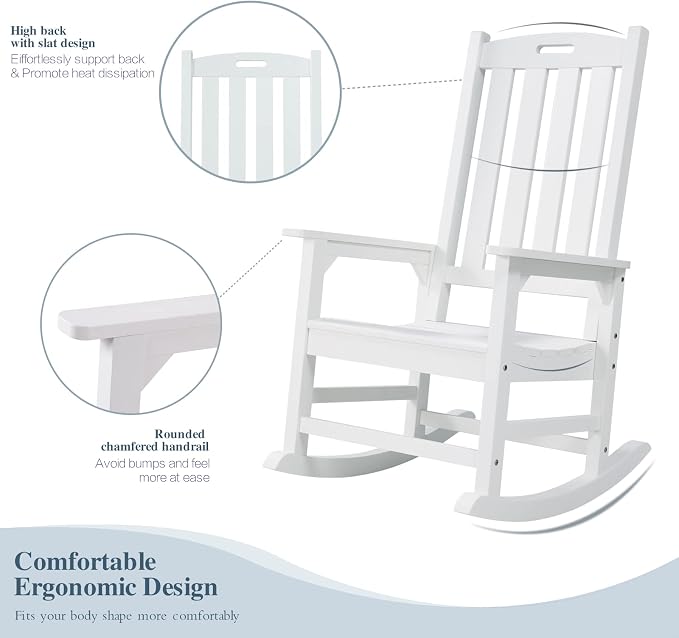 Psilvam Oversized Outdoor Rocking Chair Set of 2, Porch Rocker - Image 5