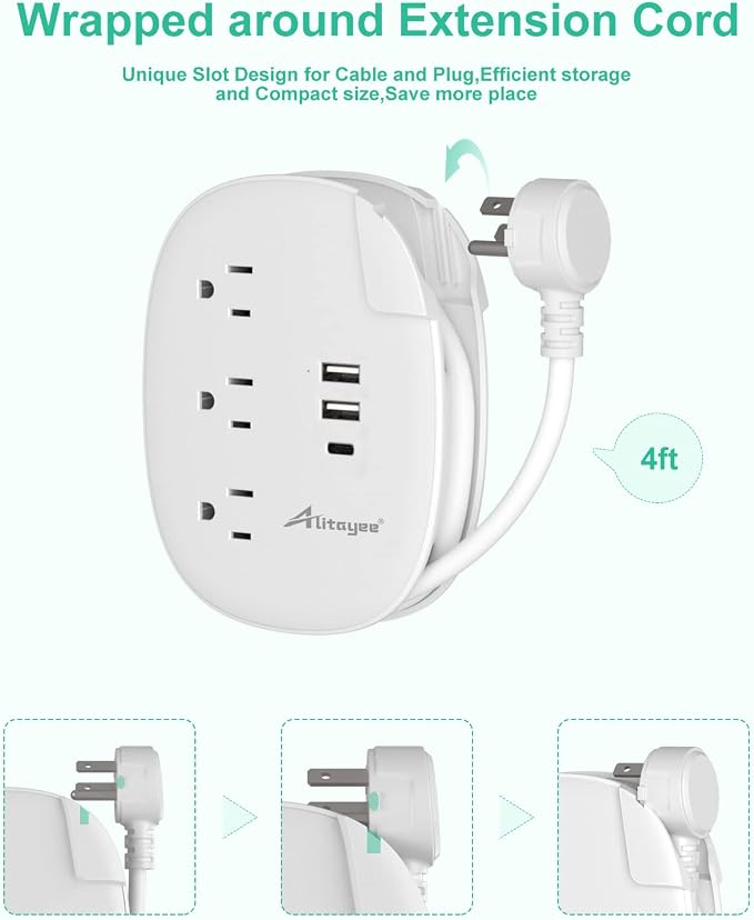 Alitayee USB C Travel Power Strip, Portable Power Strip - Image 4
