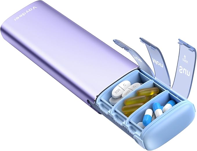 Vaydeer Metal Travel Pill Organizer, 7 Day Weekly Pill Box, Large Capacity by Vaydeer
