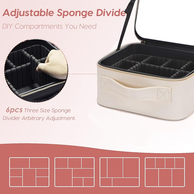 Travel Makeup Bag with LED Mirror – Waterproof Cosmetic Train Case with - Image 3