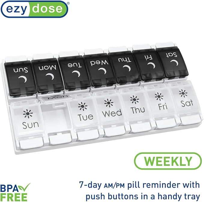 EZY DOSE Push Button Pill Case, Medicine Planner, Vitamin Organizer, 2 Times a - Image 5