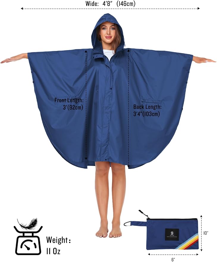 SaphiRose Unisex Rain Poncho Hooded Waterproof Raincoat - Image 6