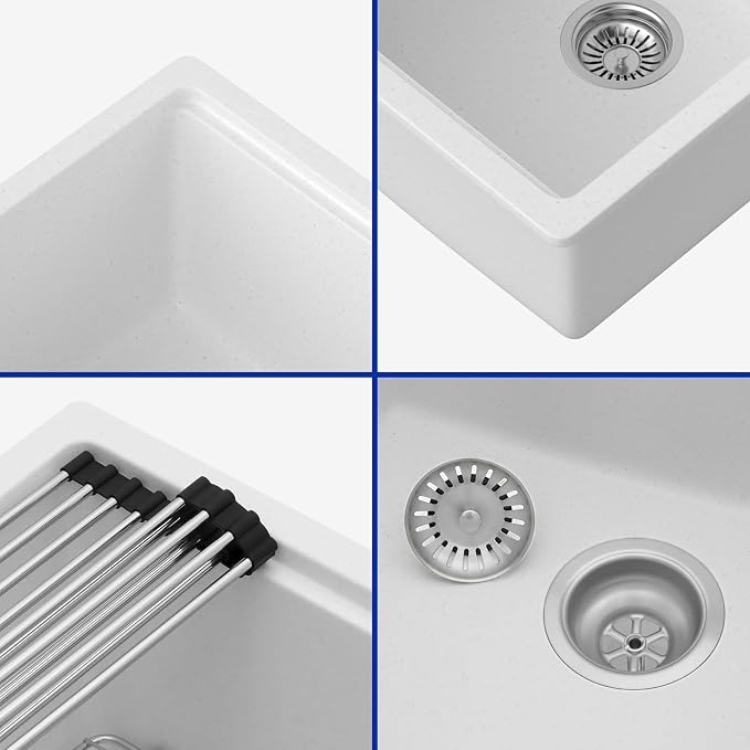 Dcolora 28 Inch White Undermount Kitchen Sink Workstation Single Bowl Modern - Image 7