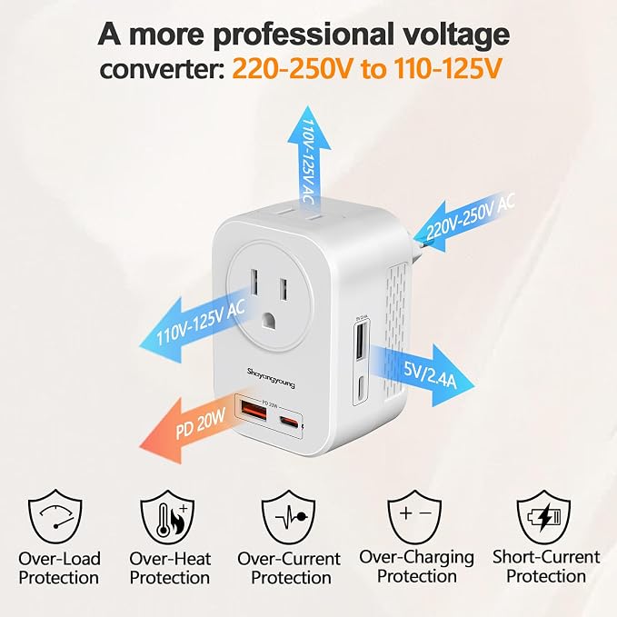 220V to 110V Voltage Converter US to Europe International Universal Travel - Image 2