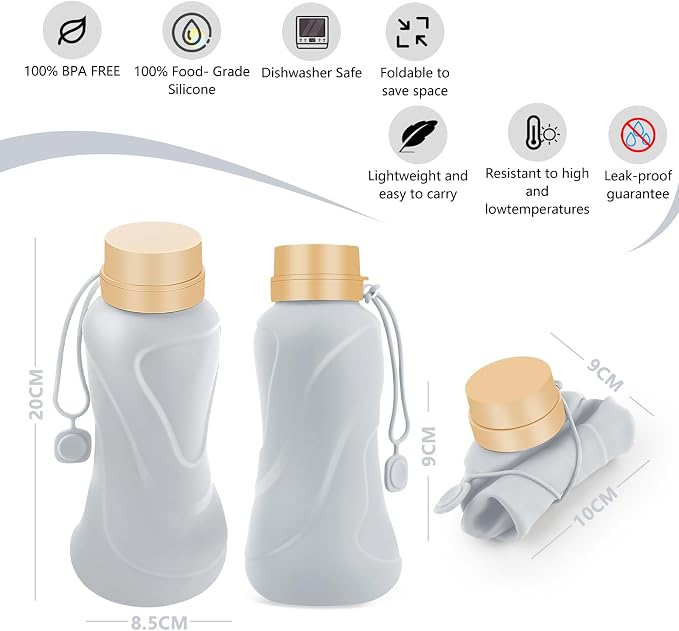 Collapsible Water Bottles 2 Pack, Leak Proof, Reuseable BPA Free Silicone - Image 2