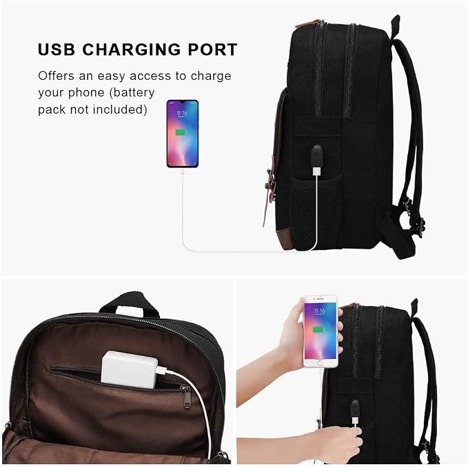 Canvas Backpack for Men Women, Vintage Rucksack Fits Most 15.6 Inch Laptop - Image 5