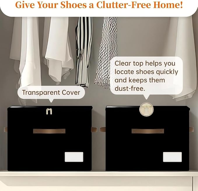 Shoe Organizer for Closet, 2 Pack Foldable Shoe Storage Containers, Fits up to - Image 6