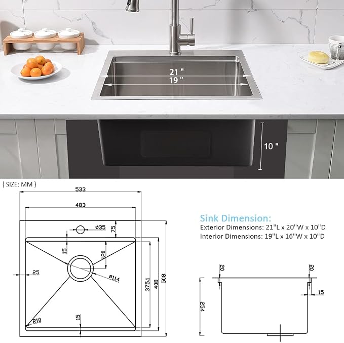 Bar Sink Drop In Workstation-Bokaiya 21x20 Small Drop In Kitchen Sink Stainless - Image 8