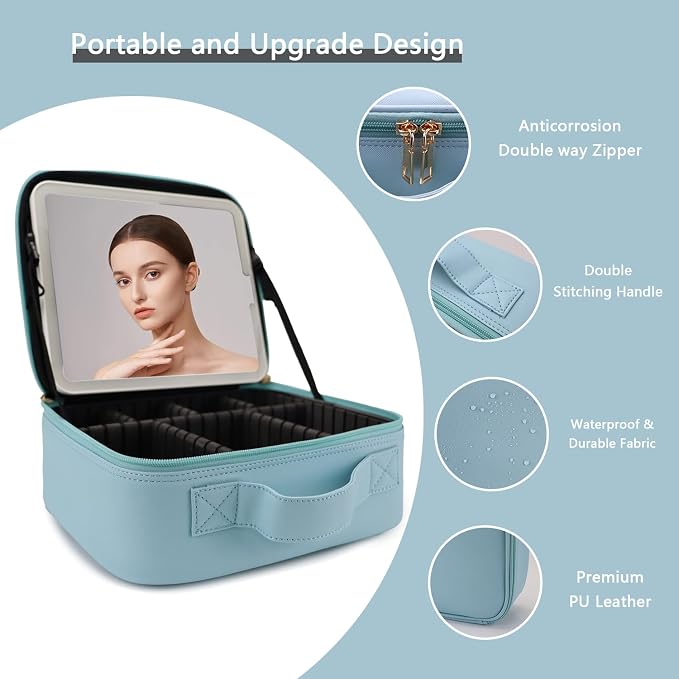 Makeup Bag with Led Mirror, Travel Makeup Organizer with 3 Color Setting - Image 4