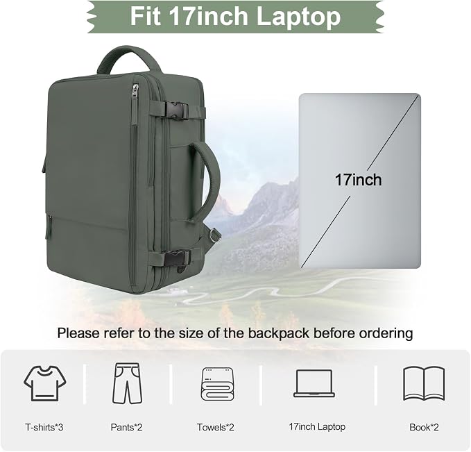 Hanples Women's Large 17.3 Inch Laptop Backpack, Olive Green, Waterproof - Image 4