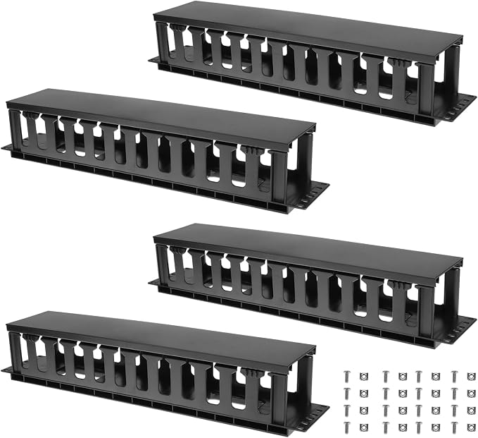 QWORK 4 Pack 2U Horizontal Rack Mount Cable Management Organizer, 19x3.5x3.4 by QWORK